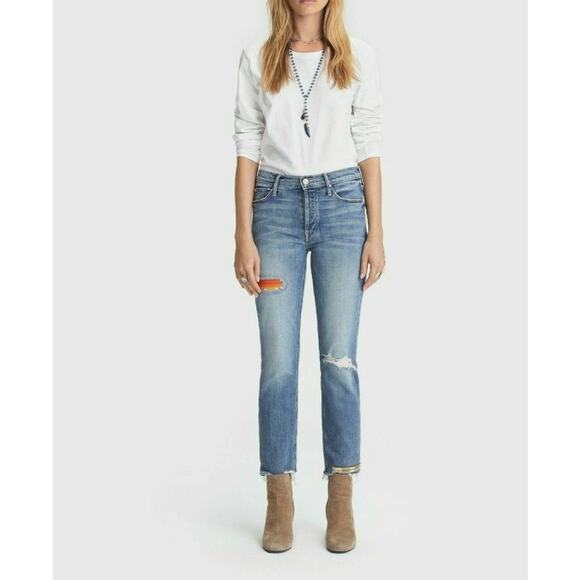 MOTHER The Mid Rise Dazzler Crop Jeans Exposed Secret Sister Size 28 - Picture 4 of 14